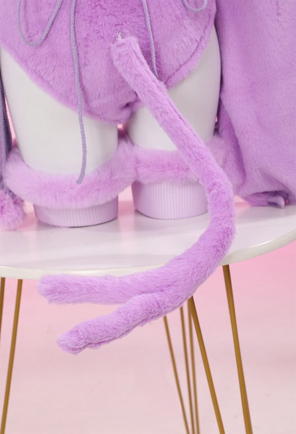 Furry Paw Sexy Lingerie Kawaii Purple Plush Homewear Paw Gloves Hoodie and Bra Panty with Stockings